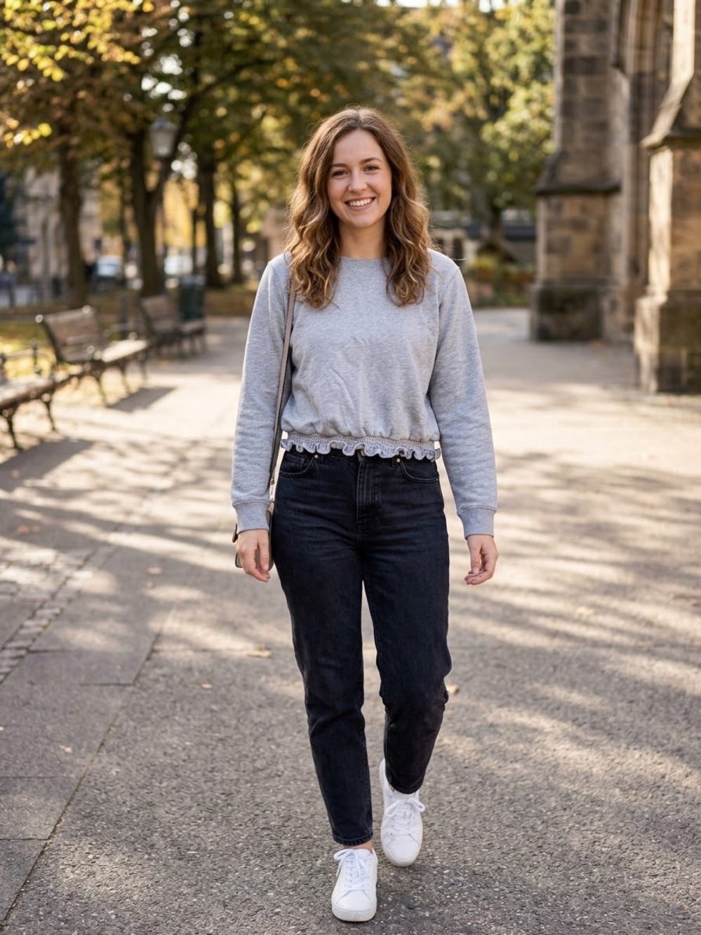 Michael Kors Gray Ruffle-Hem Crewneck Sweatshirt